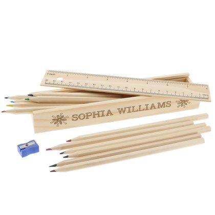 Personalised Flowers Pencil Case with Colouring Pencils Photo 2