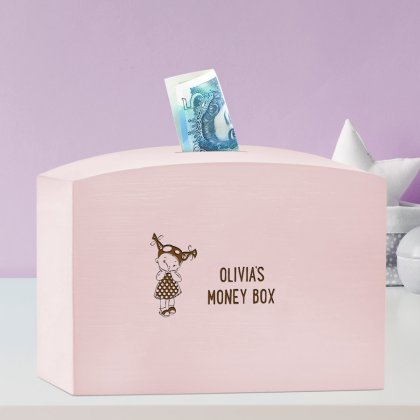 Personalised Girl's Large Wooden Money Box