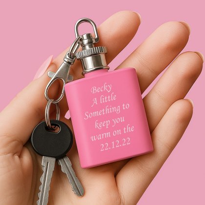 Personalised Message Pink Keyring Flask