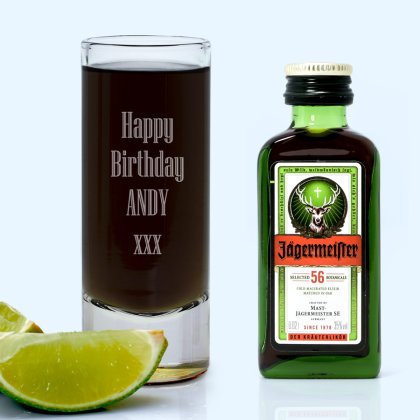 Personalised Shot Glass and Mini Jagermeister - Text Only