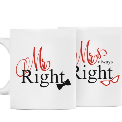 Personalised Swirl Mr Right and Mrs Always Right Mug Set