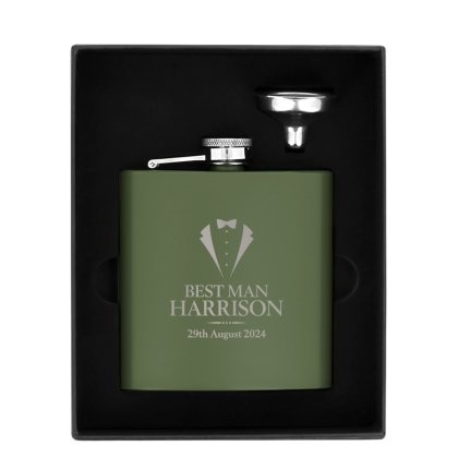 Personalised Wedding Black Hip Flask - Green 2