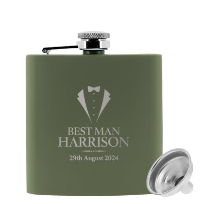 Personalised Wedding Black Hip Flask - Green