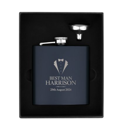 Personalised Wedding Black Hip Flask - Navy 2