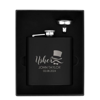 Usher's Personalised Black Hip Flask - Black 2