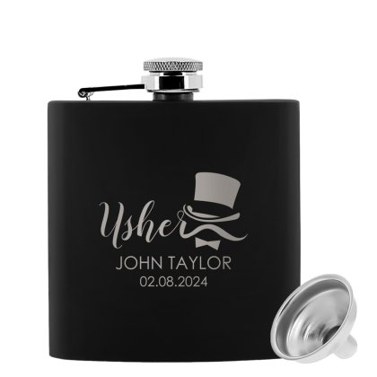 Usher's Personalised Black Hip Flask - Black