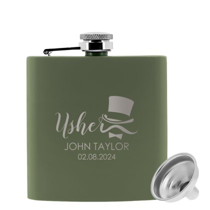 Usher's Personalised Black Hip Flask - Green 4