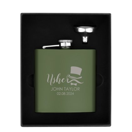 Usher's Personalised Black Hip Flask - Green 5