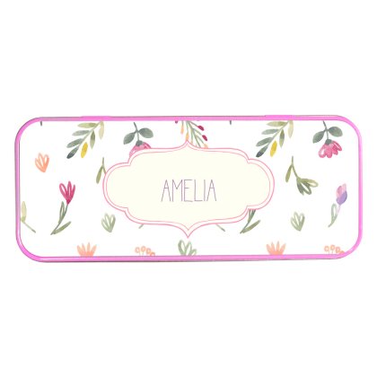 Watercolour Flowers Personalised Pink Pencil Tin